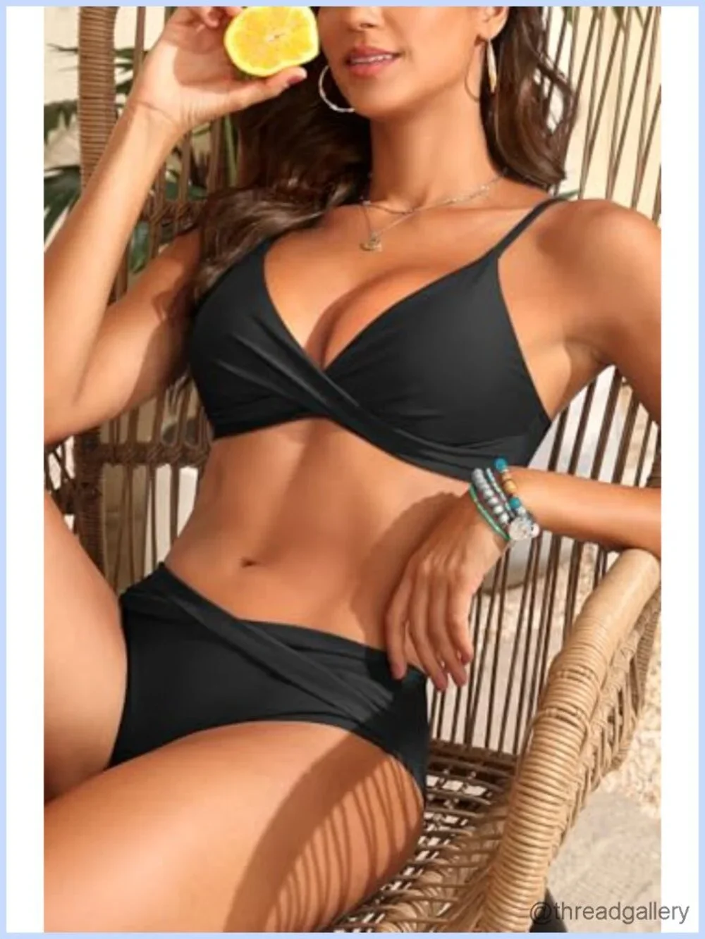Two Piece Twist Front Bikini Mid Rise Swimsuit Set